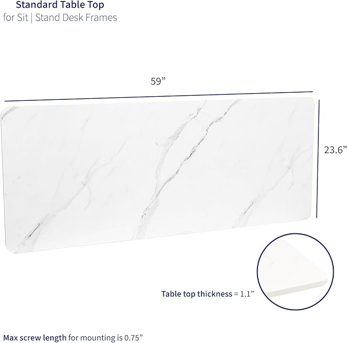VIVO Dry Erase 60 x 24 inch Universal Solid One-Piece Table Top for Standard and Sit to Stand Height Adjustable Home and Office Desk Frames, White Marble Pattern Whiteboard Table Top, DESK-TOP60WM