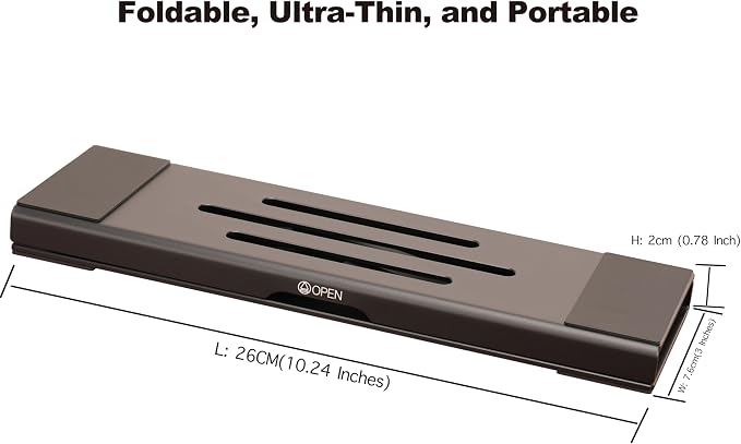 Aluminum Fold & Laptop Riser Stand 3-in-1 Adjustable, Foldable Cooling Stand with Integrated Storage Box, Ruler and Ultra-Slim Portable Design for MacBook, Tablet, Ipad, Keyboard and All Laptop