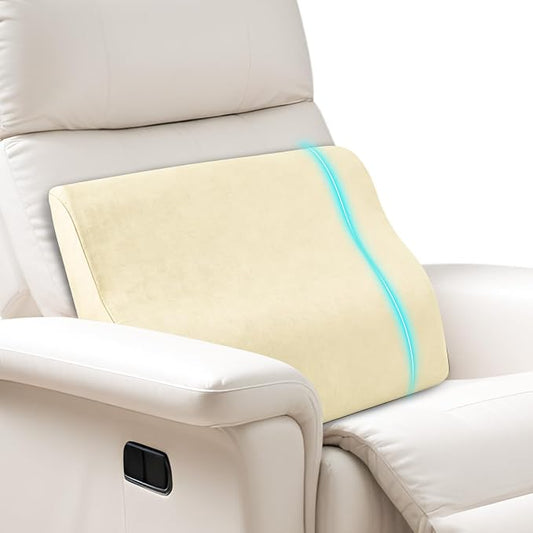 Lumbar Support Pillow for Recliner,Large Memory Foam Back Support Cushion for Sofa & Gaming Chair, Ergonomic Backrest Pillow for Elderly, Comfortable Couch Cushion with Machine Washable Cover,Beige