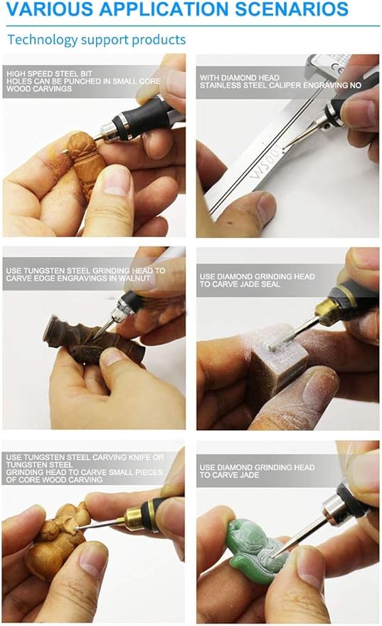 Rechargeable cordless Electric Micro Engraver Pen Mini DIY Engraving Tool Kit for Metal Glass Ceramic Plastic Wood Jewelry with 30 Bits and 16 Stencils and 1 Scriber Pen