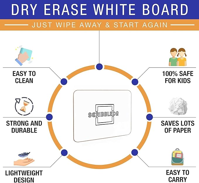SCRIBBLEDO Small White Board 9x12 Double Sided Dry Erase Personal Board | 9x12 Personal Whiteboard, Premium Masonite Hardboard, Wipes Clean No Ghosting, Students Classroom Home and Office