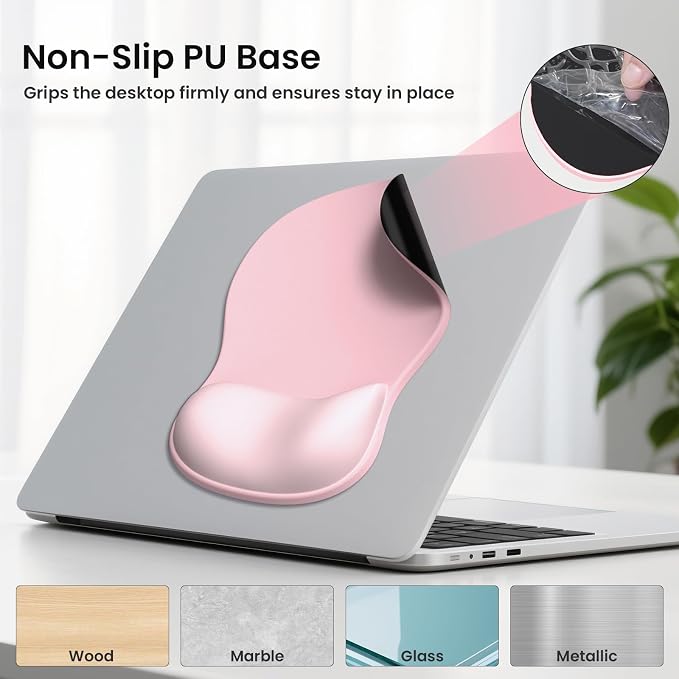 AKIT Ergonomic Mouse Pad and Keyboard Wrist Rest Set,Memory Foam,Pink | Gel Wrist Support for Typing Comfort,Non-slip Base,Fits Standard Keyboards and Mice,Reduces Fatigue During Long Work Sessions