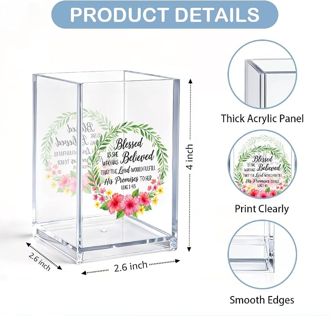 O Xipromi Blessed Is She Who Has Believed Cosmetic Pencil Pen Holder, Funny Christian Pen Organizer for Desk, Luke 1:45 Bible Verse Desk Accessories, Religious Gifts for Librarian Teacher Bookworm