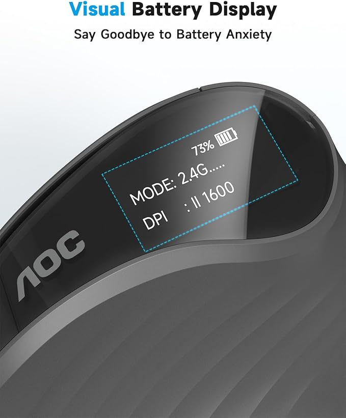 AOC 2.4GHz Ergonomic Mouse, Wireless Bluetooth Vertical Mouse for Work, 4800 DPI Optical Tracking, 5 Adjustable DPI, Quiet Clicks, RGB Light, Compatible with Computer, Laptop, PC, Mac, Desktop - Gray