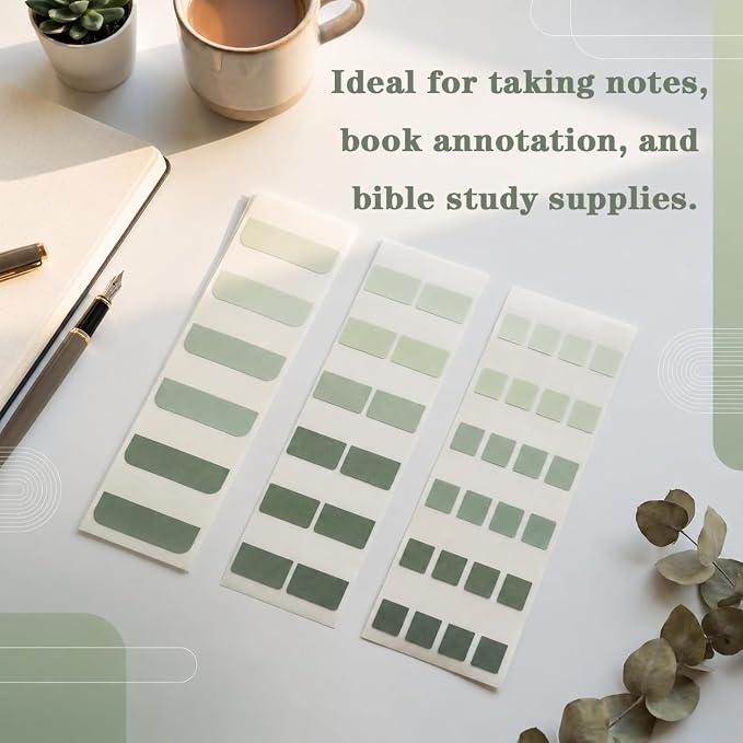 420Pcs Gradient Index Tabs, Translucent Sticky Note Tabs for Annotating Books & Bible, Aesthetic Reading, Study, Journaling & Office Supplies, 3 Size Clear Page Markers Stickers (Green)
