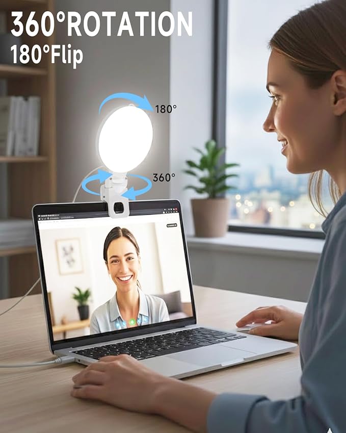 Selfie Ring Light for iPhone, Laptop & Camera, 3 Color Modes Clip-on LED Phone Light, Portable Rechargeable 360° Rotation Video Light for TikTok, Vlog, Zoom Meeting, Makeup, Influencers, Creators