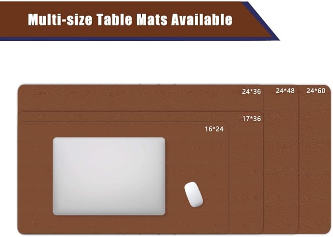 Writing Desk Pad Laptop Mat PU Leather Desk Blotter Pad Waterproof Durable Desk Mat Dual-Sided Writing Mat 16 X 24 Inch Anti-Slip Table Pad Protector for Office & Home (Espresso Brown/Midnight Blue)