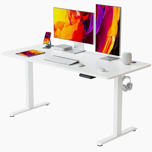 CubiCubi 60 x 24 Large One-Piece Standing Desk, Adjustable Height Electric Computer Home Office Sit Stand up Workstation, with 4 Memory Presets, Headphone Hook, White