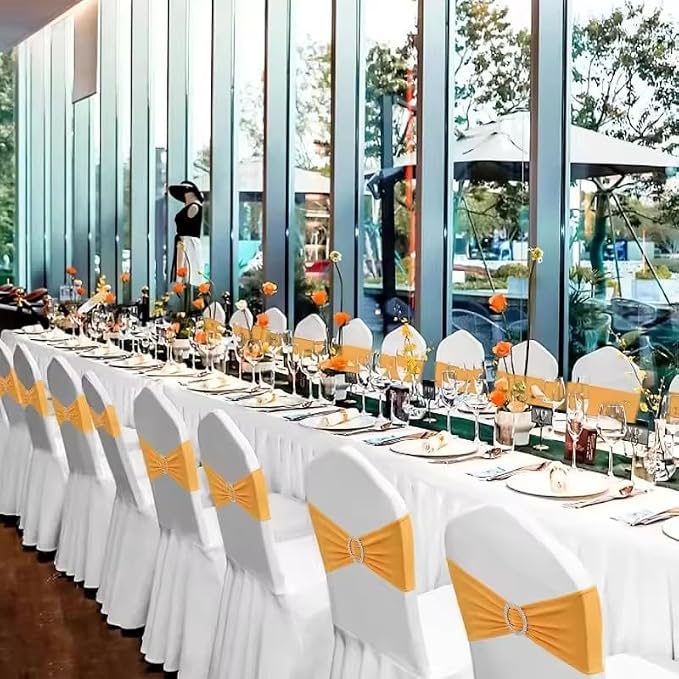 Tvoip 10PCS Chair Cover Stretch Band with Buckle Slider Sashes Bow Wedding Banquet Chair Decoration (Yellow)
