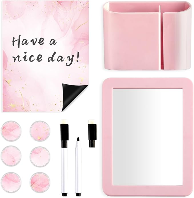 11 Pcs School Lockers Magnetic Decor Locker Accessories Kit with Magnetic Pink Marble Print Whiteboard Mirror Pen Holder Buckles Lockers Organizer Decorations Locker Essentials Back to School Supplies