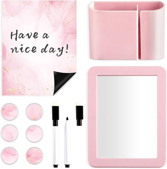 11 Pcs School Lockers Magnetic Decor Locker Accessories Kit with Magnetic Pink Marble Print Whiteboard Mirror Pen Holder Buckles Lockers Organizer Decorations Locker Essentials Back to School Supplies