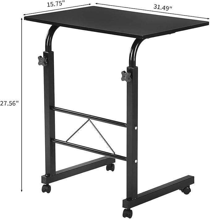 Karl home Side Table Mobile Standing Desk, 31.50" L x 18.11" W, Black | Adjustable Height, Portable Laptop Table, TV Tray Computer Workstation, Sofa Bed Table, For Home Office