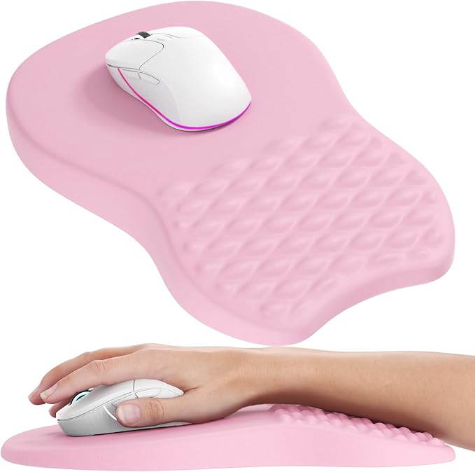 MROCO Ergonomic Mouse Pad with Wrist Support, 11.8 x 7.8 in, Pale Pink | Memory Foam Wrist Rest Mouse Pad, Non-Slip Base, Smooth Lycra Surface for Office & Home, Comfortable Wrist Support