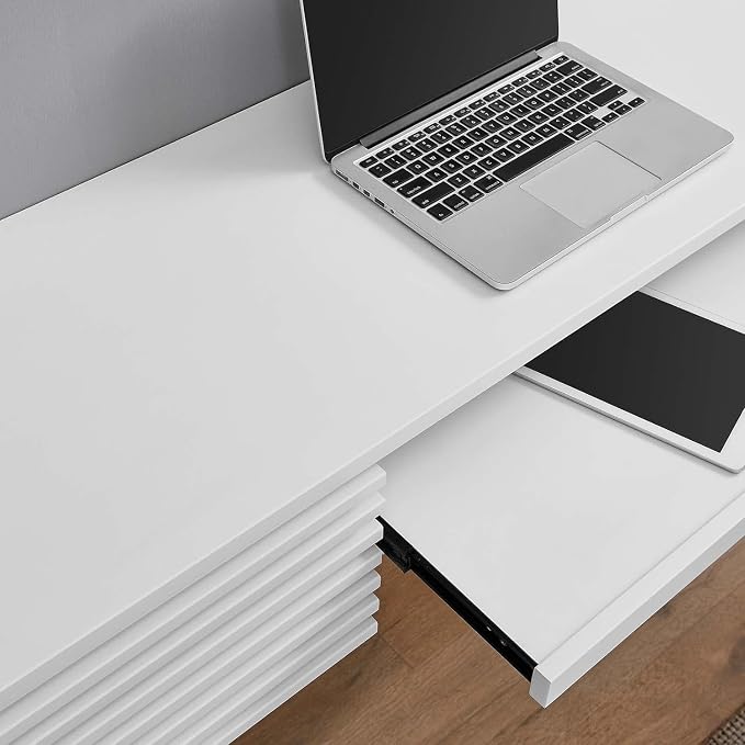 Floating Desk 60'' Wall Mounted Computer Desk with 2 Drawer & Keyboard Tray Home Office Desk Workstation, Cable Hole, Laptop PC Table for Living Room, Bedroom, Office, White