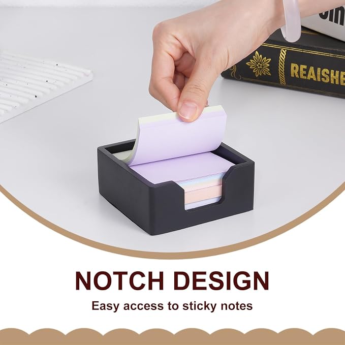Concrete Sticky Note Holder for 3x3 Inch Post Note - Cement Self-Stick Note Memo Pad Holder, Post Notepad Dispenser Organizer, Modern Desk Accessory for Office & Home, Black