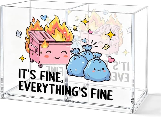 Everything's Fine Acrylic Desk Organizer, 2 Compartment Office Box