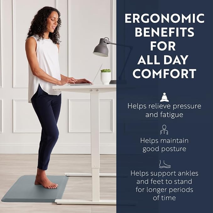 KANGAROO Anti Fatigue Mats for Kitchen Floor, 70x24, Reduce Foot, Knee, Back Pressure, 3/4 Inch Thick Cushioned Ergonomic Mat, Waterproof Comfort Rug for Under Sinks, Standing Desk, Store Floors, Grey