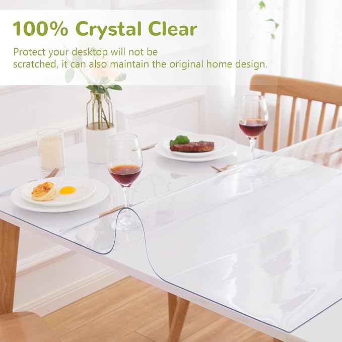 Clear Table Cover Protector, 36 x 72 Inch, 1.5mm Thick Plastic, Waterproof for Dining Room, Kitchen, Office
