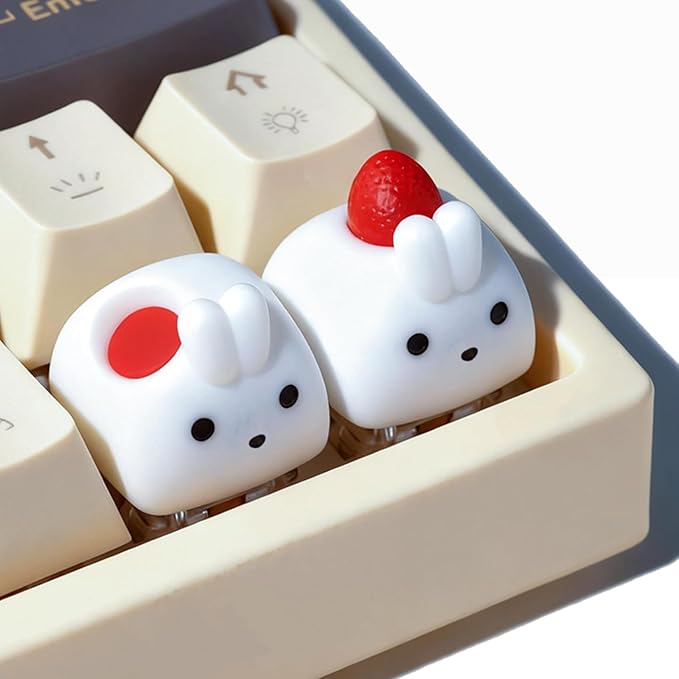 Artisan Keycaps, Cute Custom Couple Rabbits Bunny Key Caps for MX Mechanical Keyboard, Resin Handmade 1U Replacement for Esc Arrow Keys - Rabbit Set