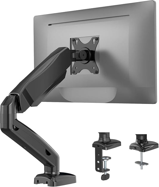 WALI Single Monitor Arm for 17-32 inch Screens, Adjustable Gas Spring Single Monitor Mount Holds 19.8lbs, Computer Monitor Stand for Desk, Clamp and Grommet Base, VESA 75/100mm (GSMP001), Matte Black