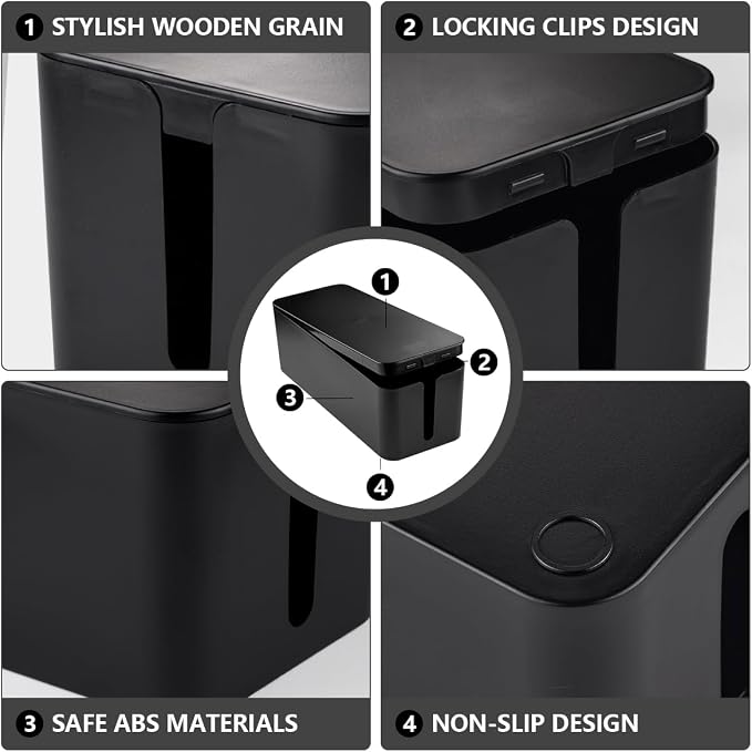 Tuwechen Cable Management Box, Large Cable Organizer Box to Hide Wires | TV & Desk Computer Wires Cord Hider, Desk Cord Organizer, Floor Outlet Hiders, for Home & Office, Black