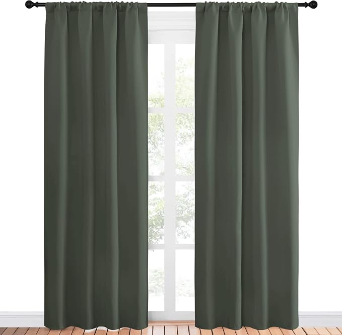 NICETOWN Bedroom Curtains Blackout Draperies - All Season Thermal Insulated Solid Rod Pocket Top Blackout Curtains/Drapes for Kid's Room (Dark Mallard, 1 Pair, 42 x 84 Inch)