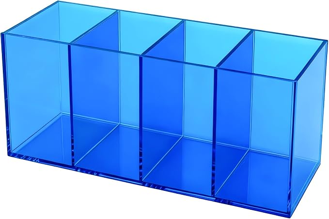 Pen Holder for Desk Neon Acrylic Pencil Holder Cup Makeup Brush Storage Organizer for Vanity, Blue