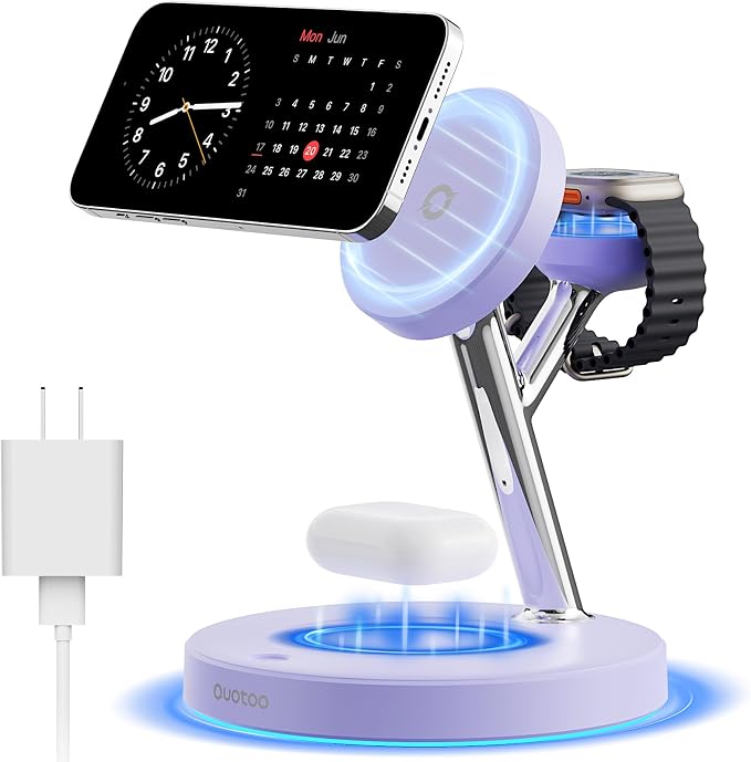 【Adjustable Blue Ambient Light】 Wireless Charger 3 in 1 for iPhone, Magnetic Charging Station for Apple Family,15W Fast MagSafe Charger Stand,for iPhone17-12-iWatch AirPods Series