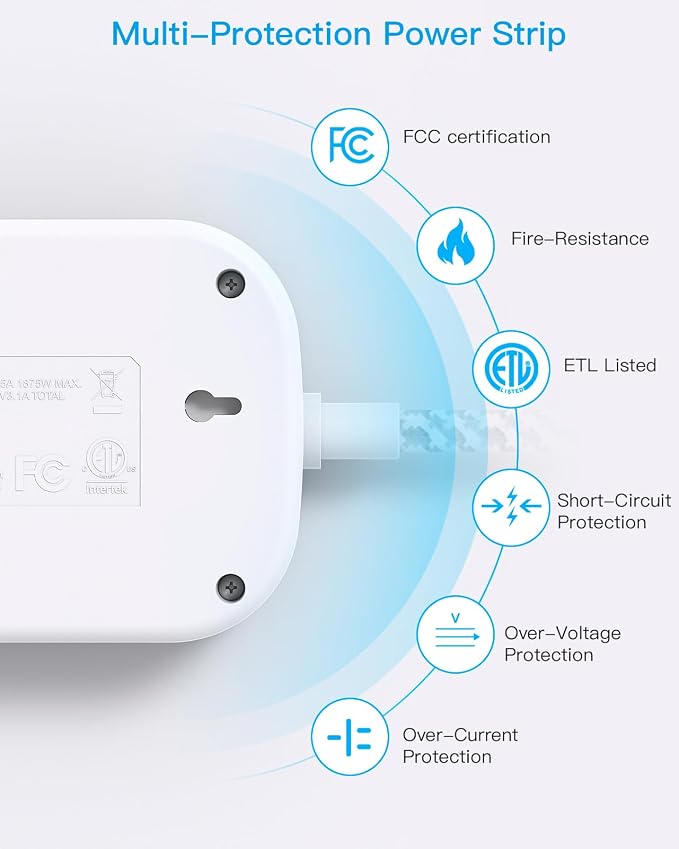 Cruise Essentials 2026,Travel Power Strip with USB C,Flat Plug Extension Cord 3 ft with 3 Outlets 4 USB Ports(2 USB C), Desk Wall Outlet Extender,Non Surge Protector for Cruise,Dorm Room,ETL