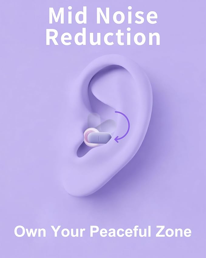 Dream Ear Plugs for Sleep, Ultra-Soft 26 dB (SNR) Noise-Reducing Earplugs with Patented Qufits Ear Tips and Portable Case, Reusable Silicone Earplugs for Sleep, Work, Study, Travel - Purple