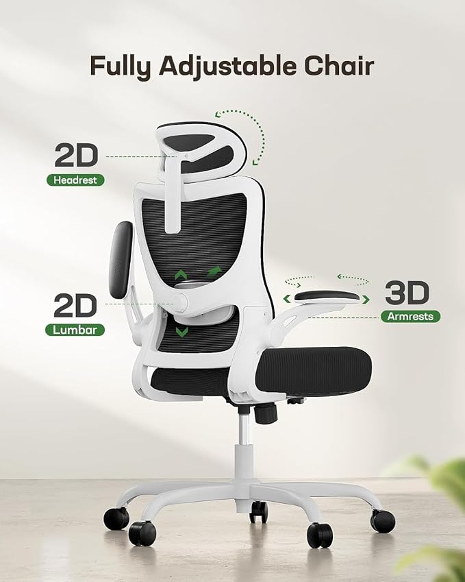 Marsail Ergonomic Office Chair with 3D Armrests, Pack of 2 | Office Desk Chair with High Back Mesh, Adjustable Lumbar Support, Rolling Work Swivel Task Chairs with Wheel, Headrest, home