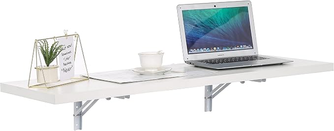 Houseables Wall Mounted Desk, Murphy Desk, Wall Mounted Folding Table, Laundry Folding Table, Fold Down Work Bench, Foldable Mount Station, Floating Bar, Hanging, Dining, Kitchen, Clothes, 48x16 White