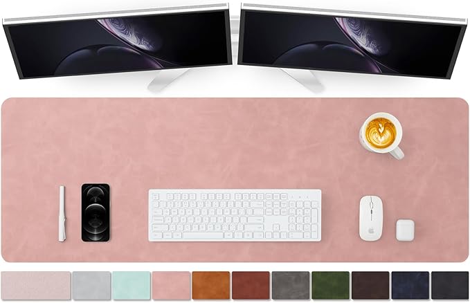 Distressed Leather Desk Mat - Non-Slip PU Desk Pad for Office and Home - Desk Organization and Accessories - Ideal for Large Mouse Pad and Desk Mats on Top of Desks(Dusty Rose,47.2"x 17")