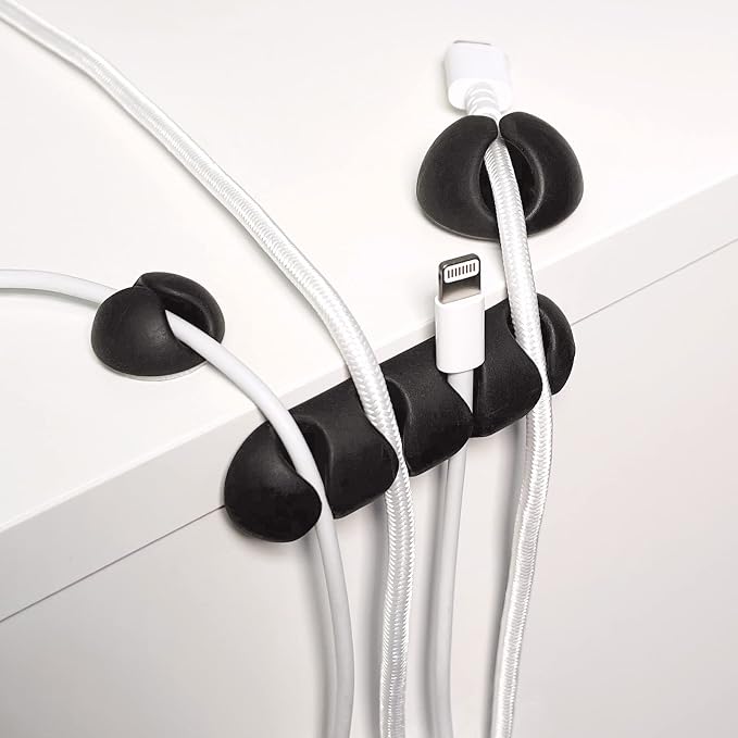 Wrap-It Storage Cable Clips - (Assorted 28-Pack) Black | Desk and Nightstand Cable Holder for Phone and Bedside Table Cord Organizer