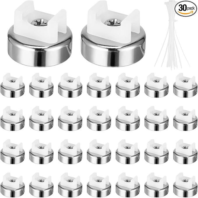 Magnetic Cable Zip Tie Mounts Kit, 30 Pcs Holders with 100 Pcs Cable Ties, Heavy-Duty Magnetic Wire Management for Desk, Office, Home, Automotive, Marine, Multipurpose Cable Clips Organizers, Silver