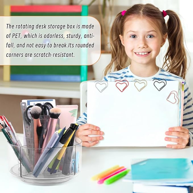 Rotating Pencil Holder for Desk,5 Slots 360° Spinning Acrylic Pen Holder,Marker Holder Crayon Organizer Pen Organizer for Office Home School