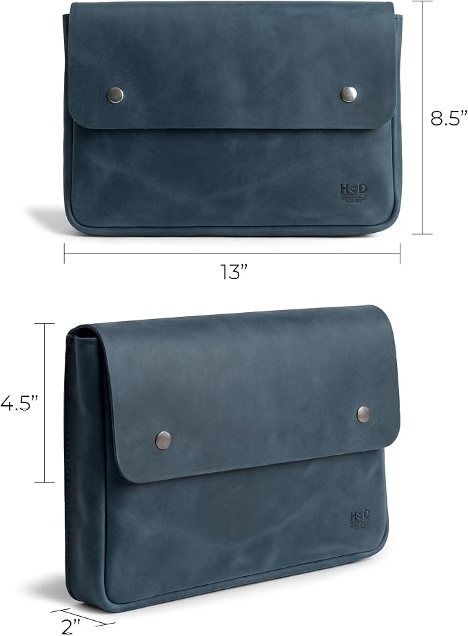 Hide & Drink, Vintage Folder Document Holder, File Case, A5 Binder, Envelope Portfolio, Pencil Pouch, Full Grain Leather, Handmade, Slate Blue