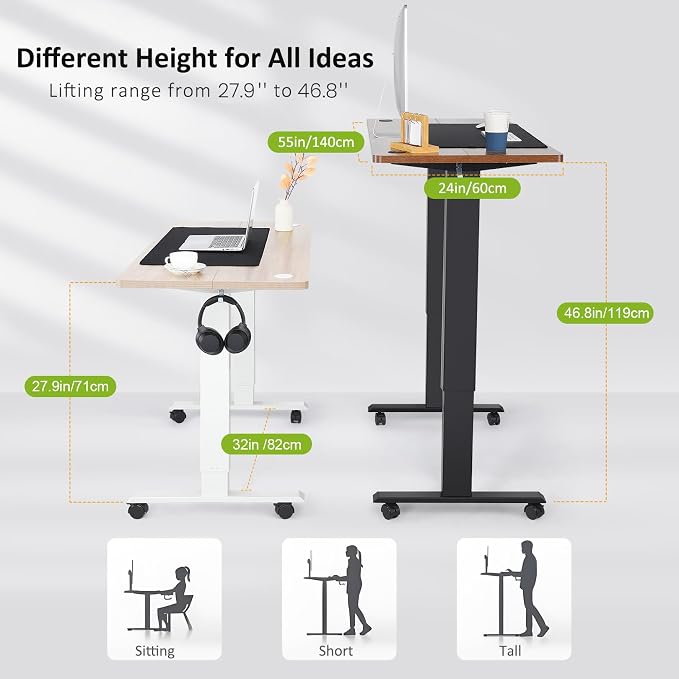 farexon Electric Standing Desk Adjustable Height, 48x 24 Inches Sit Stand Up Computer Desk with Double Metal Hook，4 Memory Preset Heights, 27''-46'' Lifting Range for Home/Office（Brown）