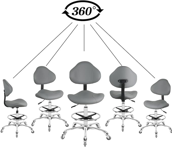 Rolling Swivel Drafting Chair Adjustable Heavy Duty (400lbs) Lumbar Support Task Chair for Home Desk Studio Design Lab(Grey)