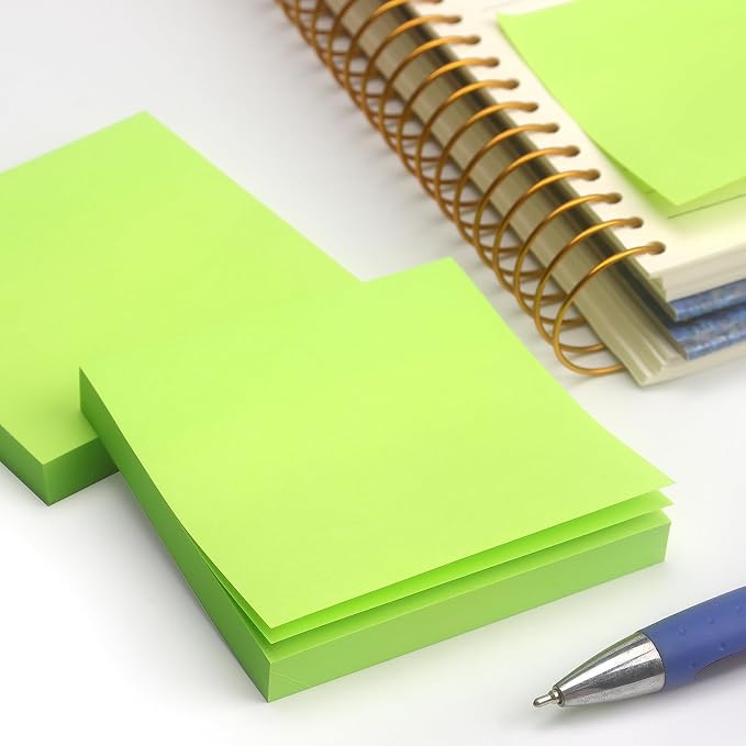 Sticky Notes 3x3 Self-Stick Notes Pads with 6 Bright Colors, Easy to Post for Office, School, Home, 6 Pads/Pack, 100 Sheets/Pad(Green)
