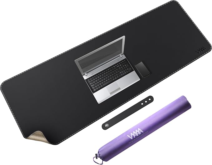 VYAAA Cork & PU Leather Desk Mat, 51"×19" Keyboard Mouse Pad, Office Desk Mat for Home or Office (Black)
