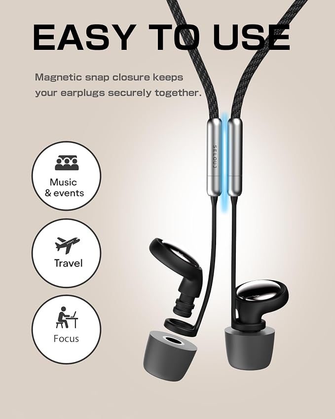 Ear Plugs for Sleeping and Concerts with Cord, Anti-Loss Reusable Earplugs, Ultra-Comfy Earplugs, 45dB Noise Reducing, Hearing Protection for Travel & Focus, 7 Pair Silicone & Foam Eartips, Blue