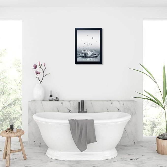 Bathroom Decor Wall Art Heart Water Drop Splash Modern Canvas Pictures Print Black Framed Bathroom Painting for Wall