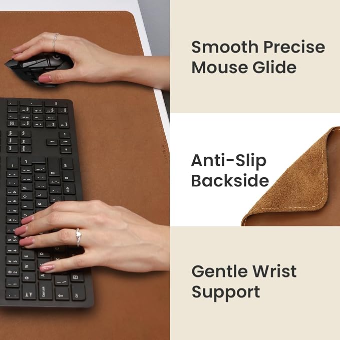Full Grain Genuine Leather Desk Pad – Toffee Tan Brown (L) - Premium Desk Mat with Non-Slip Backing, Thick 3mm, Office Desk Protector for Work & Gaming (Large 27.6 x 11.8 inch)