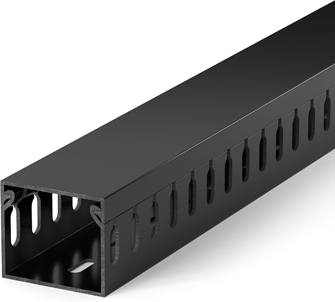 1.4"H x 1.6"W Cable Raceway, 99in Under Desk Wire Management Channel, Black | Slotted Wire Duct, 6Pack, 16.5in Each, Heavy-Duty PVC Cable Management for Server Racks, Network Cables & Electrical Cabinets