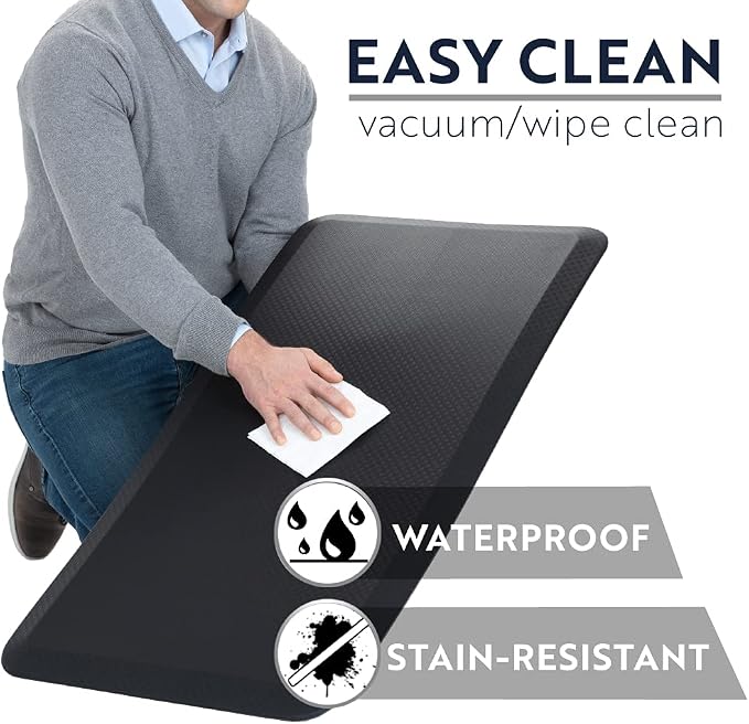 KANGAROO Cushioned Anti Fatigue Mats for Kitchen Floor, Reduce Foot, Knee, Back Pressure, 3/4 Inch Thick Ergonomic Mat, Waterproof Comfort Rug for Under Sink, Standing Desk, Store Floors, 17x24, Black