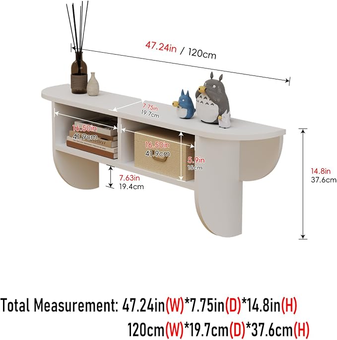 Floating Solid Wood Console Table, 47'' Wall Mounted Narrow Entryway Tables with Storage Shelf, Modern Couch Table Small Entry Way for Entryway, Front Hall, Hallway (White, 47.24IN)