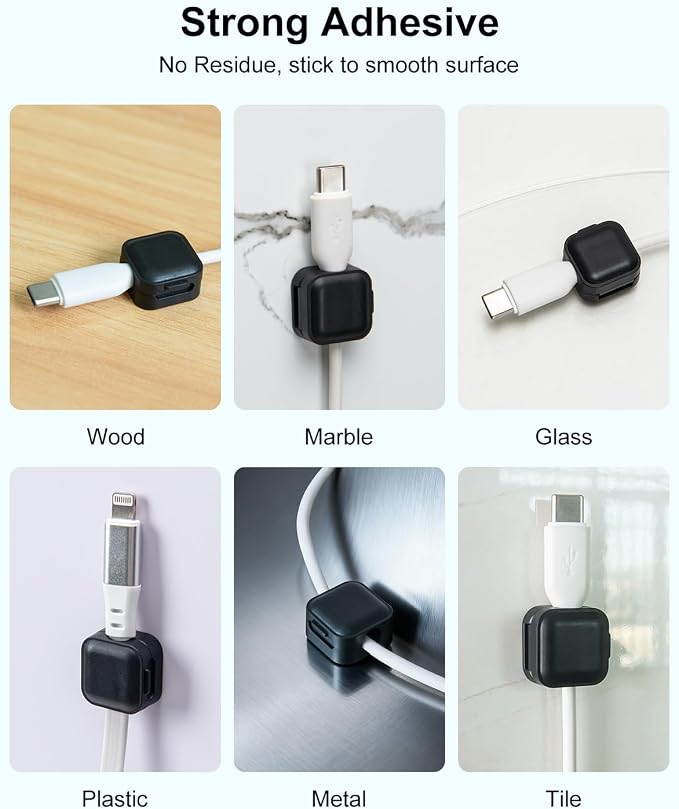 Art3d 8 Pack Magnetic Cable Clips, Black Cable Management Accessories, Cord Smooth Adjustable & Adhesive Backing Cord Organizer for Office Home Organization, Desk, Wall, Nightstand, Phone, Car