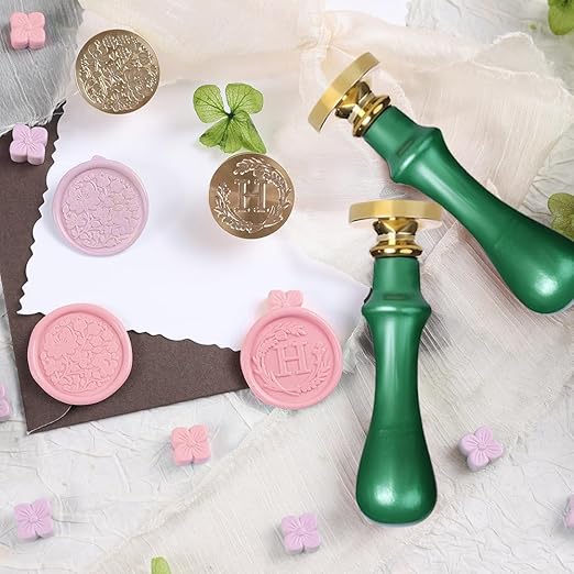 Elegant Initial H Wax Seal Kit,2pcs Exquisite Brass Stamp Heads with Eucalyptus & Flower Designs Ideal for Wedding Invitations Gift Wraps Envelopes and Christmas Cards (Alphabet H Kit)