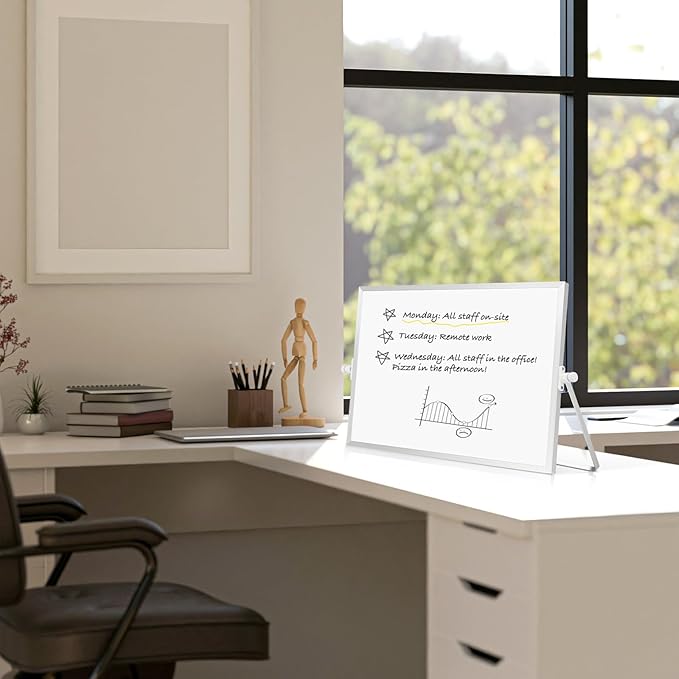 Dry Erase Magnetic White Board, 16" x 12" Double-Sided Desktop Whiteboard with Stand, Portable Small Whiteboard Set for Drawing, Office, Home